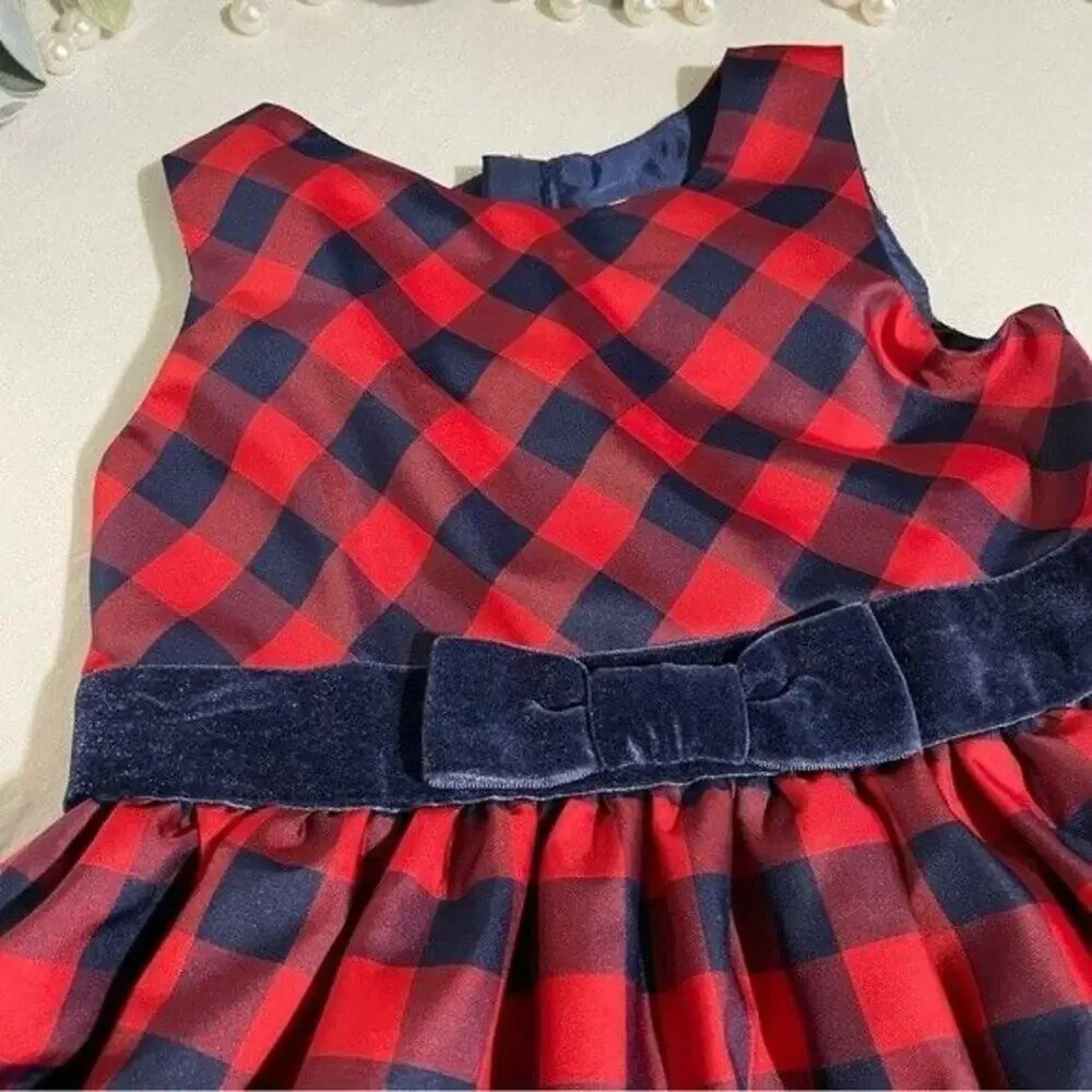 Cat & Jack Dress Girls Size 2T Plaid Red/Navy Velvet Waistband Tulle Lining